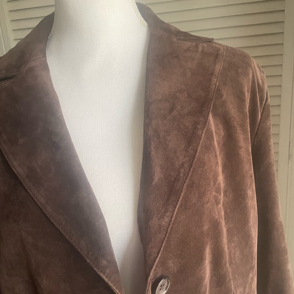 Vintage 90s Y2K Style & Co Long Suede Leather Jacket Coat Size XL Brown - Picture 3 of 12
